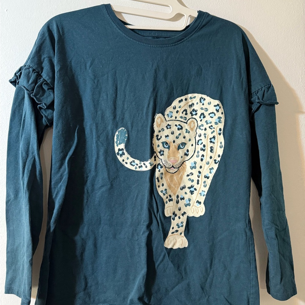 Teal Long Sleeve Kids Shirt with Leopard Design